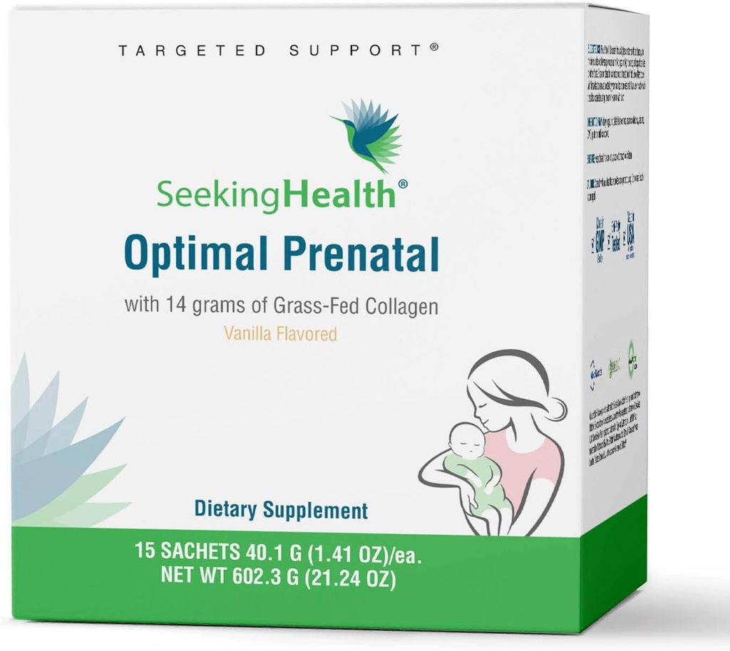 Seeking Health Optimal Prenatal with Collagen, Women’s Multivitamin with B12, L-5-MTHF, Choline, Methylation Support, Supports Fertility & Conception Through Pregnancy & Breastfeeding (15 Servings)