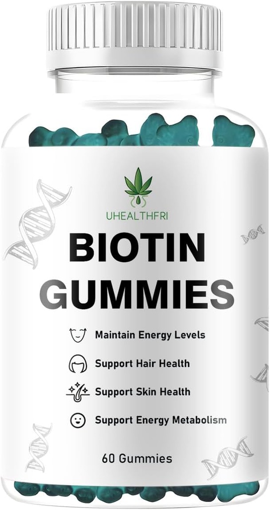 Biotin Gummis, Haar, Haut und Nägel Gummis - Unterstützt gesundes Haar - Vegan Biotin Vitamine für Damen und Herren (1)