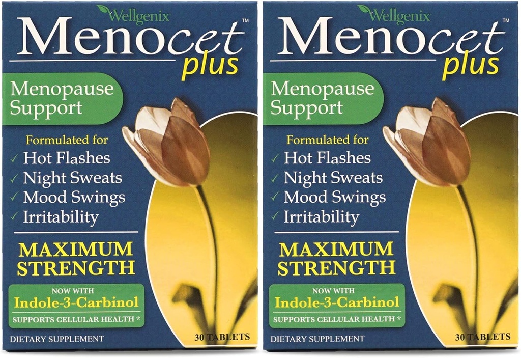 Wellgenix Menocet Plus Menopause Dupport - All-inone Menopause Suplement - Daily Relief Feminine Care - Hot Flashes, Night Sweats, Mood Swings & Irritability - 30 Tablet (Paket 2)
