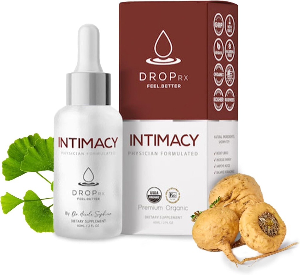 Drop Rx Intimacy מאת ד"ר ניקול Saphier - אורגני Maca Root, גינקו Biloba & Tribulus Terrestris, נוזל לתמיכה, Non-GMO, טבעוני, Gluten-Free, כשר, מיוצר בארה"ב (2 Fl Oz)