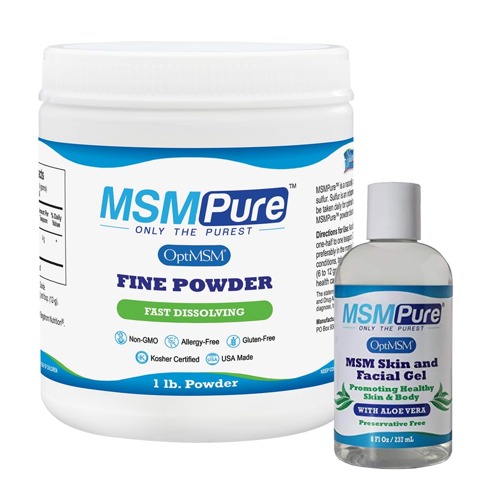 KALA HEALTH MSMPure MSM Fine Powder 1lb and MSM Gel with Organic Aloe 8oz Bundle