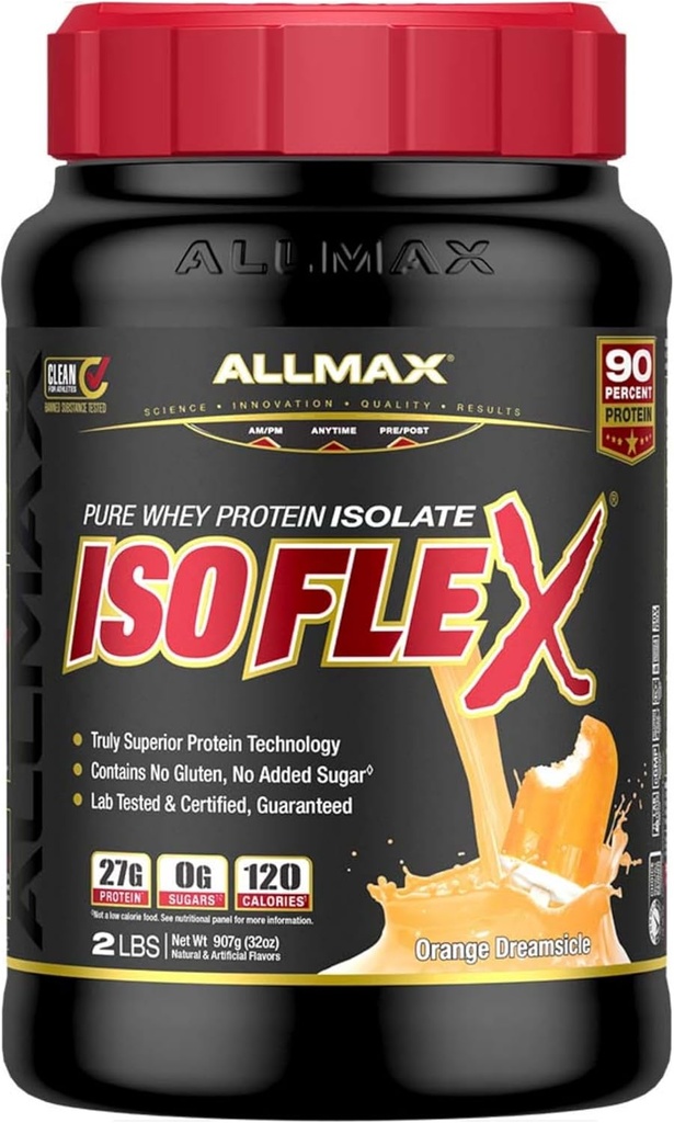 ALLMAX Ernährung ISOFLEX Whey Protein Isolate, Orange Dreamsicle - 2 lb - 27 Gramm Protein Per Scoop - Zero Fat & Sugar - 99% Lactose Free - Glutenfrei & Soy - Ungefähr 30 Portionen