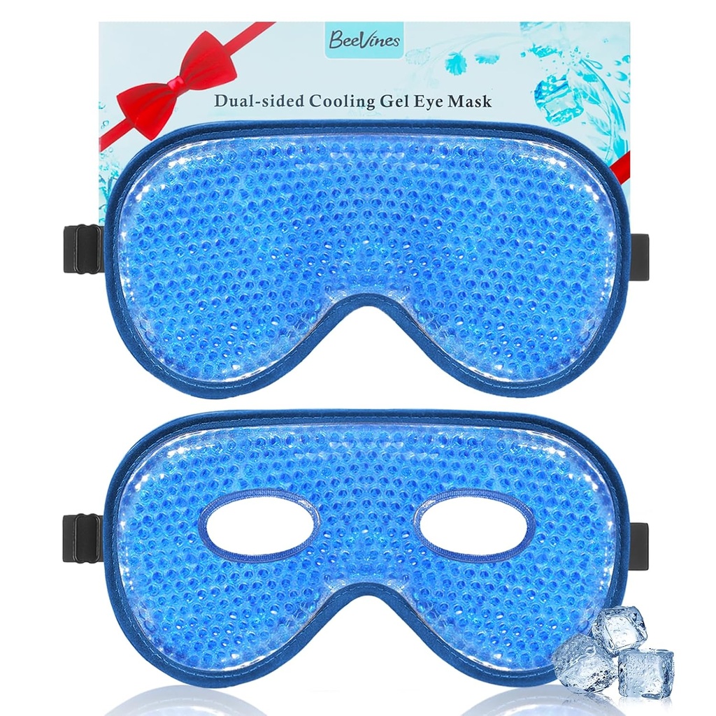 BeeVines Cooling Eye Mask, 2 Pack XL Jumbo størrelse Freezer Gel Eye Masker til Puffy Eyes Face, Ice Eye Mask, Cold & Warm Compress, Frossen Ice Pack til Post Eye Kirurgi & Allergier (Navy Blue)