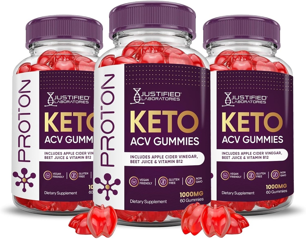 Justified Laboratories (3 Pack Proton Protein Keto ACV Gummies Advanced Formula 1000MG Proton Boost Formulated with Poregranate Beet Juice Powder B12 Vegan Non Glumes