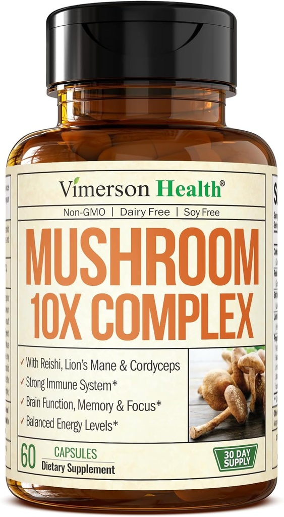 Potent Mushroom Complex with Turkey Tail, Lions Mane Extract, Shiitake Mushrooms, Reishi, Cordyceps, Maitake, Chaga &amp; Más – 10-in-1 Mushroom Supplement for Mental Clarity, Natural Energy & Focus