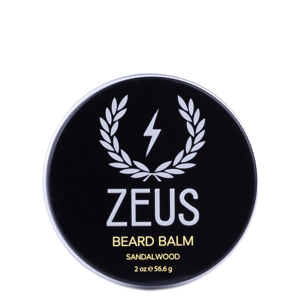 ZEUS Beard Balm, Naravni čebelji vosek & karitejevo maslo Balm, Mehčalni balzam za obrazne lase – MADE V ZDA (Sandalwood) 2 oz.