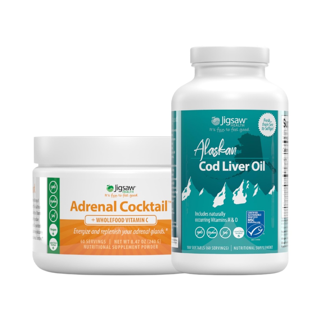 Jigsaw Health Bundle | Adrenal Cocktail, 60 Servings (Jar), and Alaskan Cod Liver Oil, 180 Softgels
