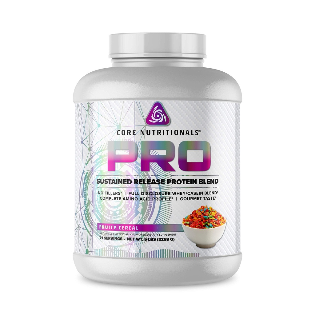 Core Nutritionals Pro Sustained Release Protein Blend, Digestive Enzyme Blend, 25G Protein, 2G Carb, 71 Servings (Fruity Cereal)