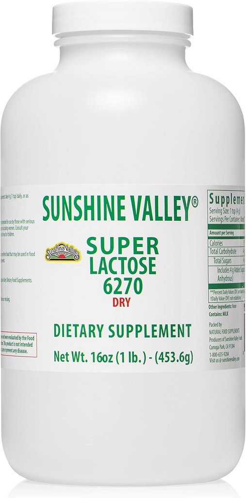 Sunshine Valley® Super Lactose Dry Powder (FREE FLOW POUR) - Natural Sweetener & Baking Enhancer, Powdered Sugar for Cooking & Food Mixtures, Food Stabilizer & Filler - 16 oz