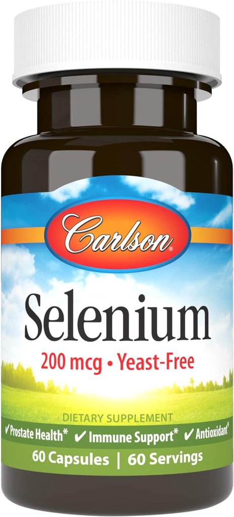 Carlson - Selenium, 200 mcg yeast-free, prostata helse og immun støtte, antioksidant, 60 kapsler
