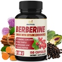 Berberine with Ceylon Cinnamon, Turmeric, Milk Thistle, Artichoke, Black Pepper - 150 Count - Pack of 1