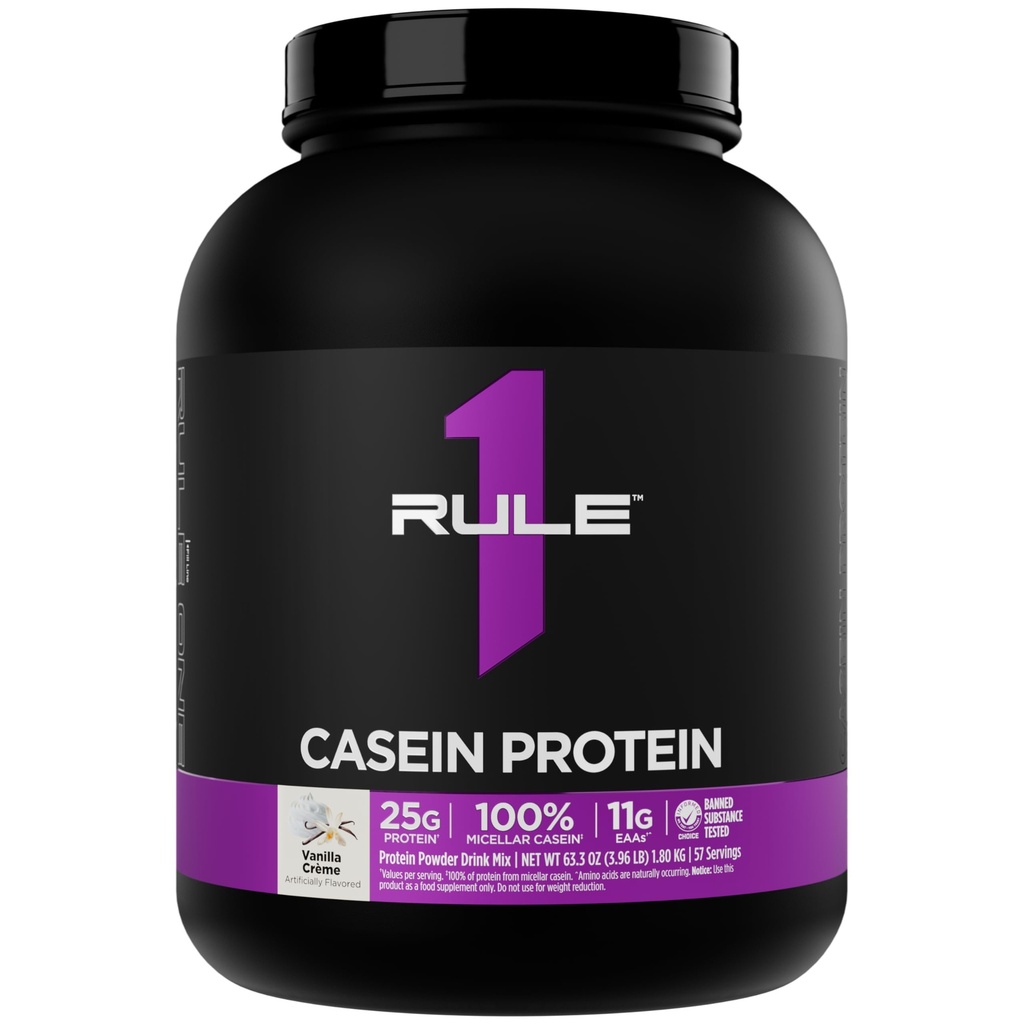 Rule 1 Proteins Casein Protein - 25g Protein and 11g EAAs Per Serving from Slow-Release Micellar Casein for Overnight Recovery and Sustained Delivery Between Meals (4 Pounds, Vanilla Crème)
