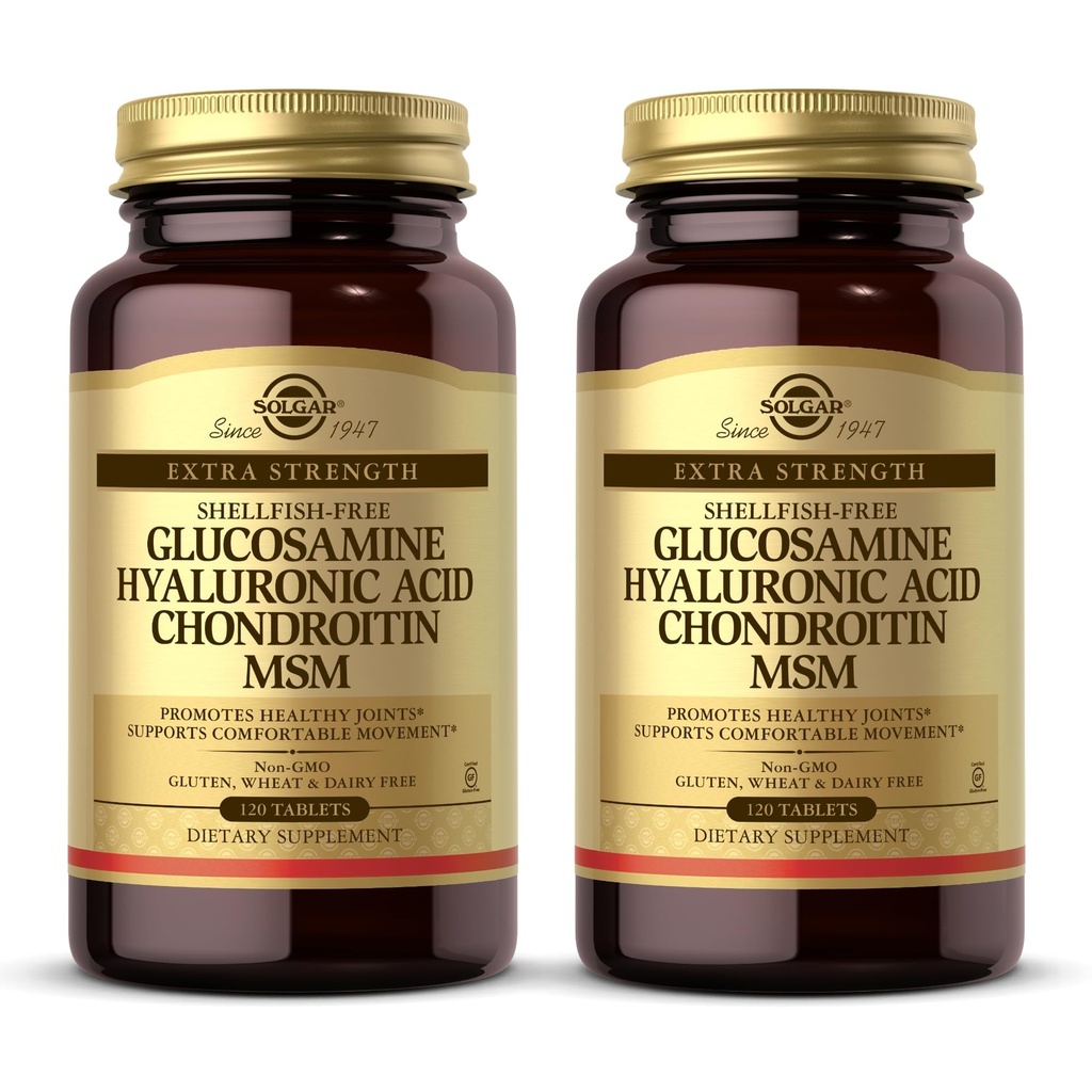 Solgar Glucosamine Hyaluronic Acid Condroitin MSM (Shellfish-Free) 120 Tablets - 2 Bottles