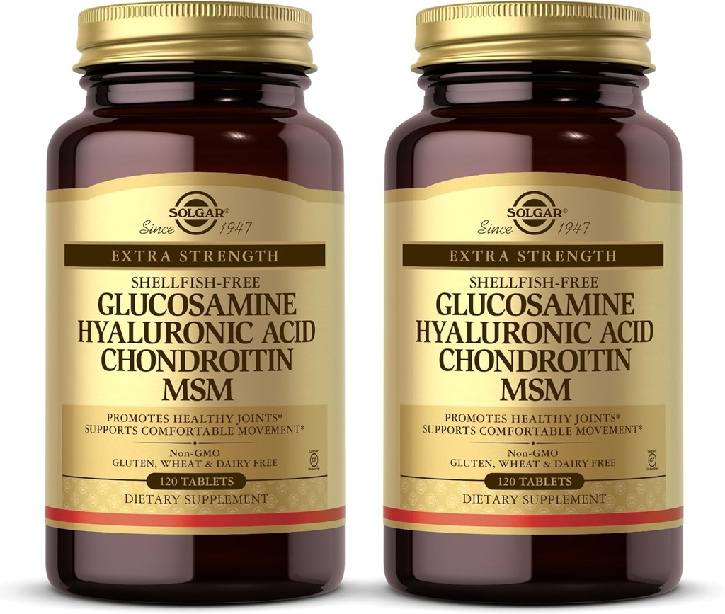 Solgar Glukosamine Hyaluronsyre Chondroitin MSM - 120 tabletter, pakke av 2 - fremmer sunne ledd, støtter komfortable bevegelse - ikke-GMO, Glutenfri - 80 Total Services