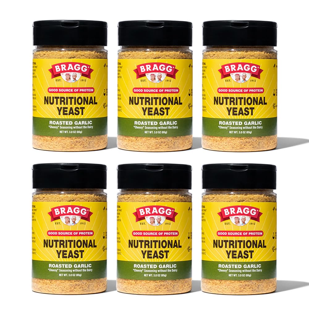 Bragg Nutritional Yeast Skrudintų česnakų assaisonnement - (6 paketas) 3 oz - Parmezano sūrio pakaitalas - puikiai tinka salotų, pagardų, Popkornų ir daugiau