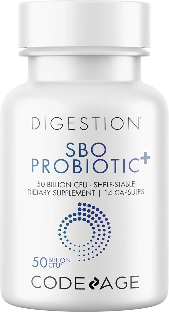 Codeage SBO Probiotika 50 milliarder CFUs, Multi Strain Soil-baserte organismer, Reisestørrelser Shelf-Stable Probiotic Supplement, Organisk Fermented Botanisk Blanding & Prebiotic, 7-dagers Formula, 14 Kapsler