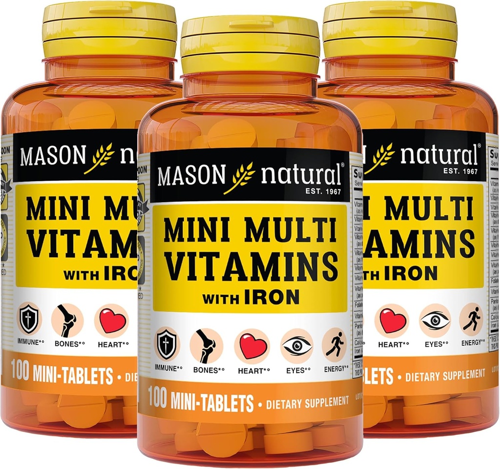 Mason Natural Daily Vitamine Multiple con Ferro, Vitamine A, C, D, E, B1, B2, B3, B6, B12, Folate e Calcium per la salute generale, 100 compresse (Pack of 3)