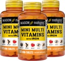 Mason Natural Daily Multiple Vitamins with Iron, Vitamins A, C, D, E, B1, B2, B3, B6, B12, Folate and Calcium for Allone Health, 100 Tablets (Pack of 3)