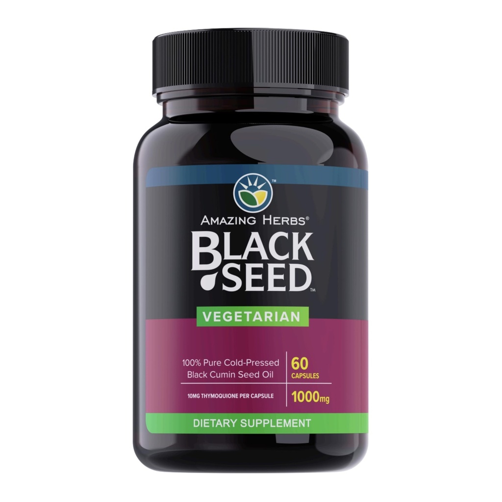 Amazing Herbs Black Seed Oil Capsules - Black Seed Oil Pills, Black Cumin Seed Oil Capsules, Cold Pressed Nigella Sativa Supplement, Blackseed Oil, Non GMO, 100% Pure - 60 Vegetarian Capsules, 1000 mg