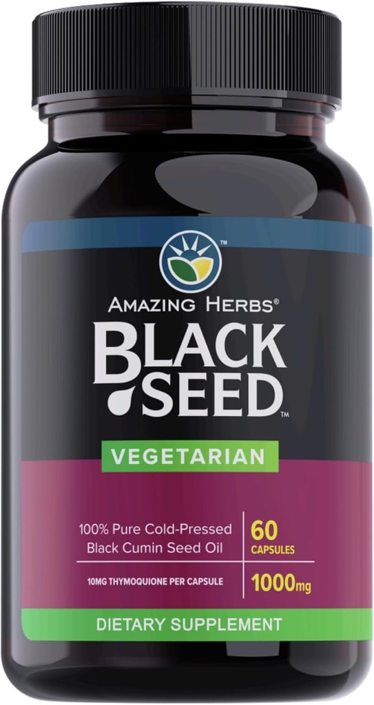 Increíbles Herbs Black Seed Oil Capsules - Black Seed Oil Pills, Black Cumin Seed Oil Capsules, Cold Pressed Nigella Sativa Suplemento, Blackseed Oil, Non GMO, 100% Puro - 60 cápsulas vegetarianas, 1000 mg