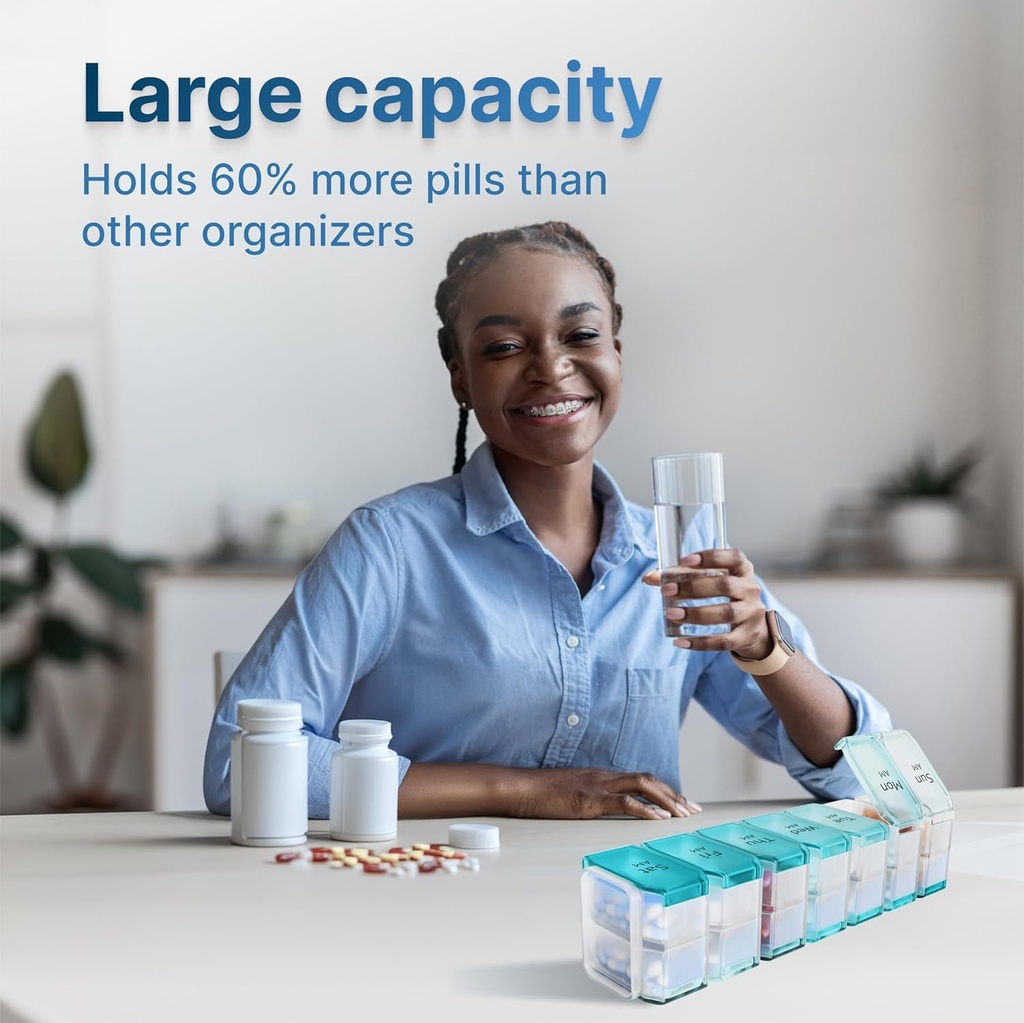 Extra Duży Pill Organizator 2 razy dziennie - XL Pill Box 7 dzień z Big AM / PM Commodities - Pasuje do dużych witamin, suplementy i gumki, do 7 lub 14-dniowego użytku, Color- Kodowane, Senior-friendly, Brak wycieków