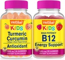 WellSí Turmeric Curcumin Kids + Vitamina B12 Kids, Gummies Bundle - Gran Tasting, Suplemento de vitamina, Gluten Gratis, GMO Gratis, Chewable Gummy