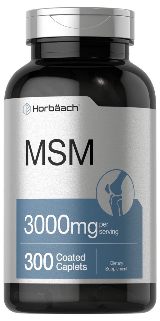 Horbäach MSM Supplement | 3000mg | 300 Coated Caplets | Methylsulfonylmethane with Calcium | Vegetarian, Non-GMO, Gluten Free