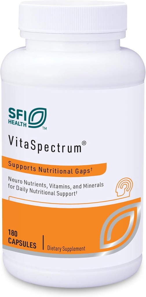 Klaire Labs SFI Health VitaSpectrum Capsules - Multivitamínico para nenos con 28 nutrientes esenciais incluíndo Folate, B12, B6, Antioxidantes, Vitamina E & D3 - Non cobre ou ferro, Gluten-Free (180ct)