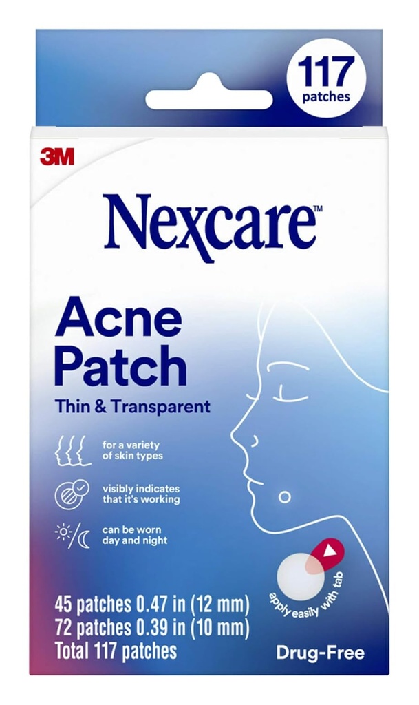 Nexcare tenké a transparentní Acne Patch, Skin Cover Absorbs Pus and Oil from Clogged Pores, Made with hydrocoloid, Tab Umožňuje snadné odstranění z Liner - 117 Pimple Patches