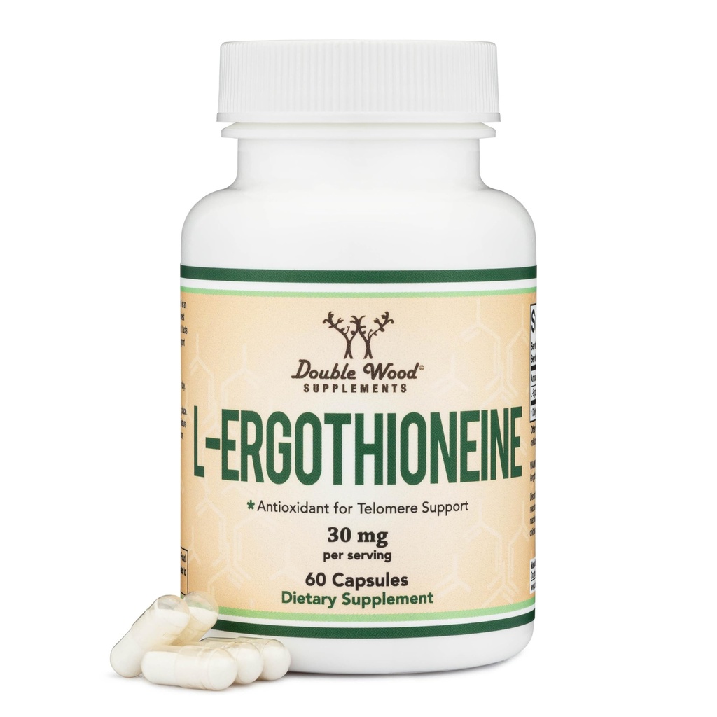 Ergothioneine Supplement (EGT) 30mg of Pure, Plant-Based L-Ergothioneine Per Capsule, 60 Count (May Support Longevity and Healthy Aging) Non-GMO, Gluten Free, Vegan Safe by Double Wood