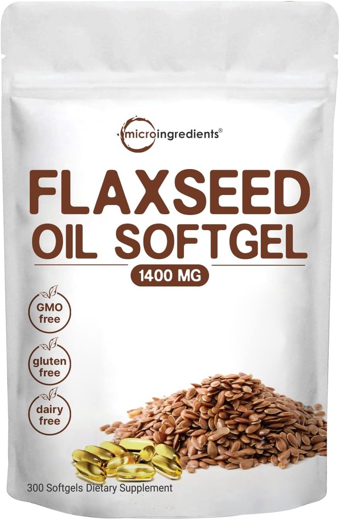 Flaxseed Oil 1400mg Softgels, 300 counts | w/ 700mg ALA Omega 3, Cold pressed, 富含脂肪酸, Alpha Linolenic Acid, 支持心脏健康和免疫系统 | Non-GMO, No Gluten - 300 services