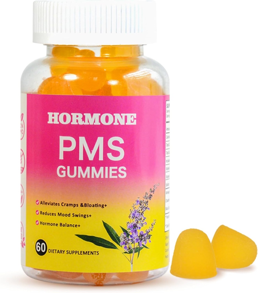PMS Gummies for Women Hormone Balance, 60 Count PMS Support Gummies for Relimits Menstrual Kram & Bloating, Vegan PMS Relief Gummies dengan Chasteberry, Vitamin B6