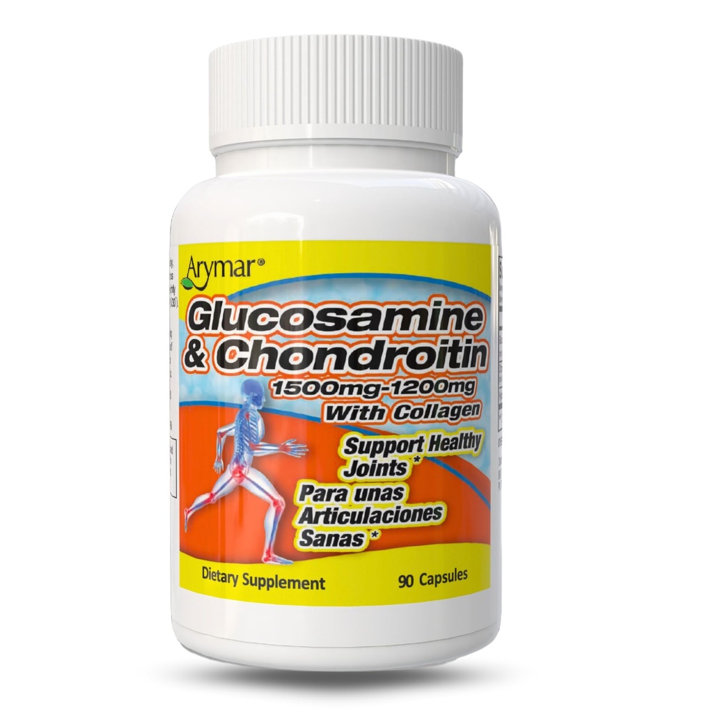 Arymar Glucosamine 1500 mg and Chondroitin 1200 mg with Collagen – Joint Health Supplement – 90 Capsules