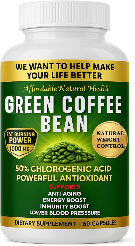 Heaven's Gate Green Coffee Bean Extract, 100% Pure Green Coffee Bean капсули, 50% Хлорогенна киселина, 10 000 mg, 60 капсули, 2 месеца доставка, не-GMO и глутен безплатно, Традиционна билкова добавка