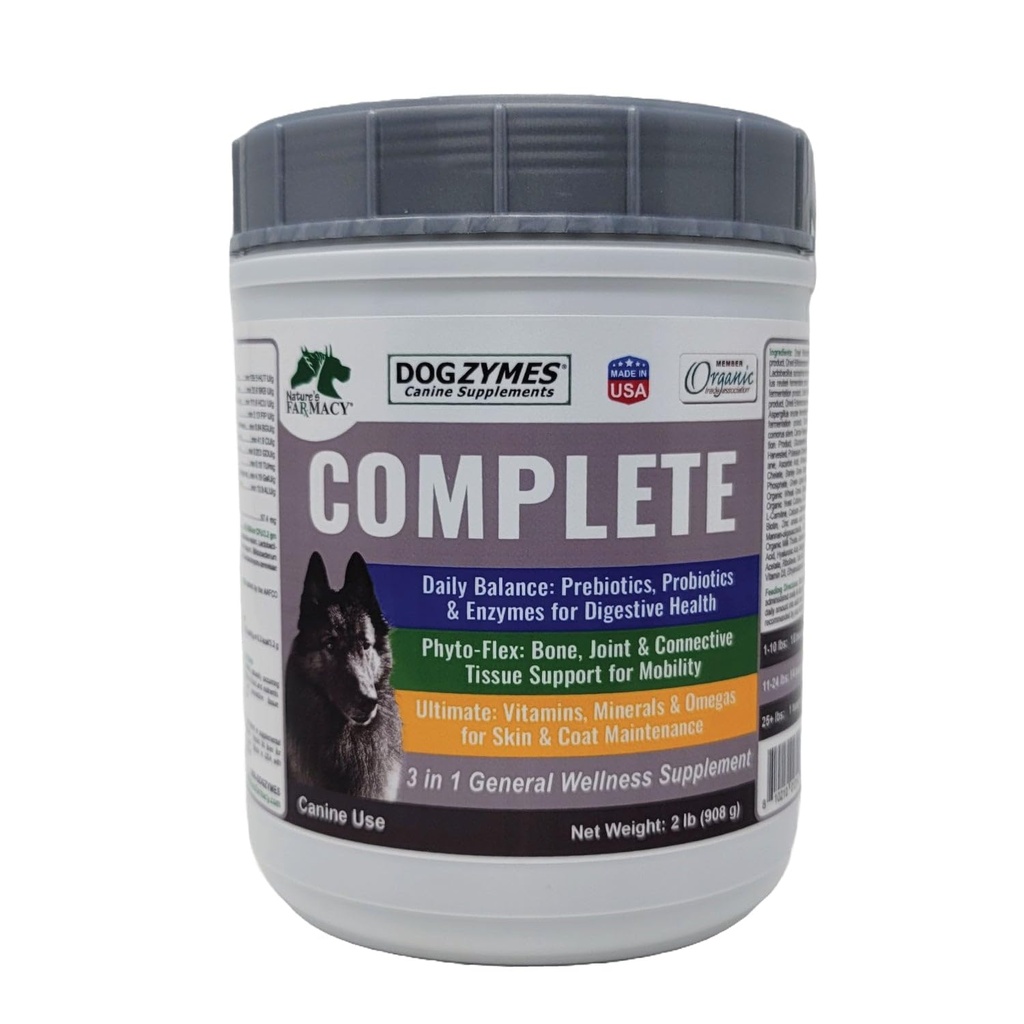 Dogzymes Complete - Probiotics, Prebiotics, Glucosamine, Chondroitin, MSM and Hyaluronic Acid, Complete Skin and Coat Care (2 Pound)