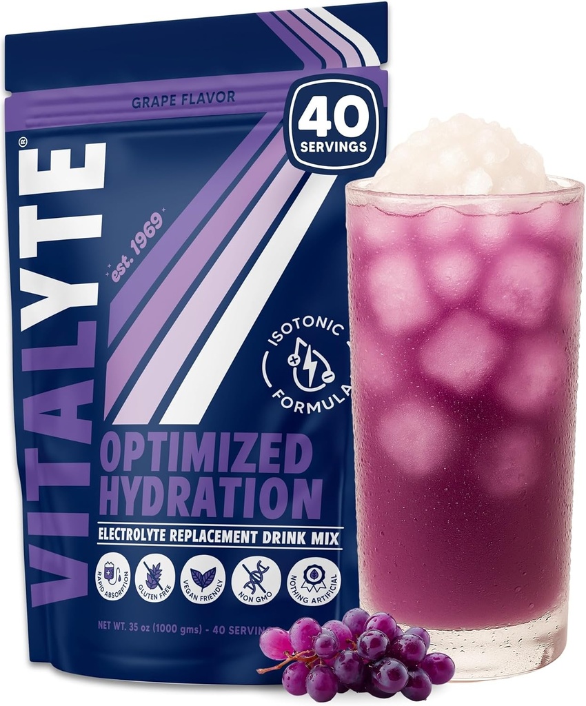 Vitalytt Electrolyte pulverdrikk blanding, isotonisk elektrolyt Hydration Mix, Glutenfri post trening pulver blanding, pakke med 1, 35 oz., Grape Flavor