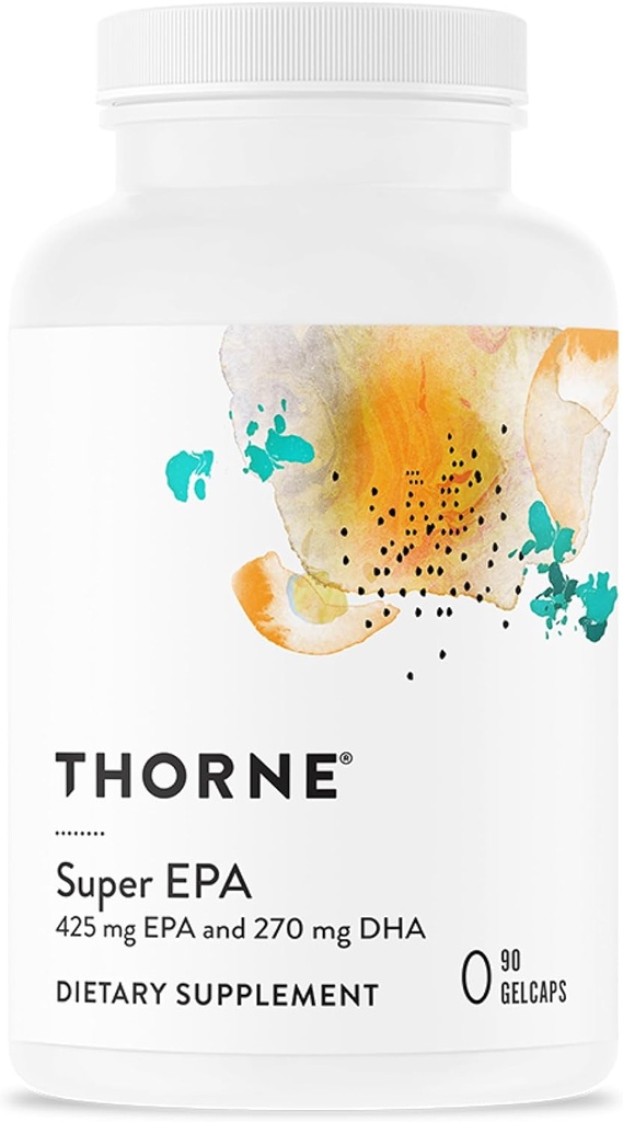 THORNE - Super EPA - Omega3 Fatty acids EPA 425 mg & DHA 270mg kiegészítés - Support Brain, Cardiovascularis, Joints & Skin * - Gluten, Dairy & Soy- Free - 90 Gelcaps