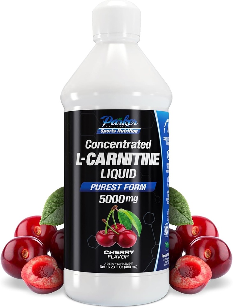 Parker Naturals)集中L-Carnitine液体,5000mg All Natural Cherry Flawared Supplement,液态L-Carnitine与维生素V5,16.23 Fl. Oz.