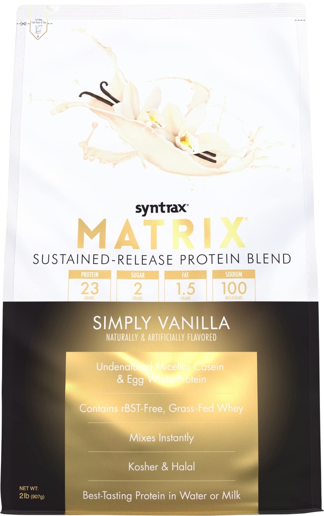 Syntrax Nutrition Matrix - Sustained-Release Protein Blend, Simply Vanilla 2 lbs. Real Vanilla Bean Specks
