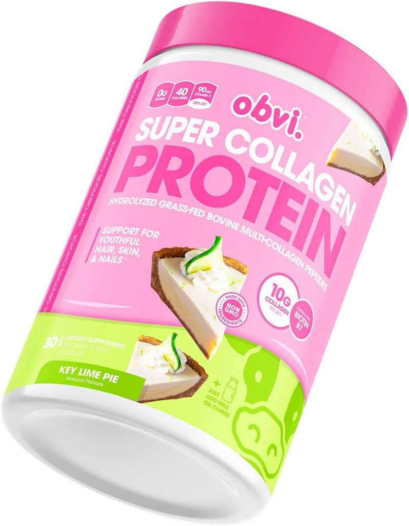 Obvi Collagen Peptides 蛋白粉 蛋白粉 支持Gut健康,健康发型,皮肤,有生物素和维生素的钉子 → 水解草药 → 无糖,无糖 → 30 种服务, Key Lime