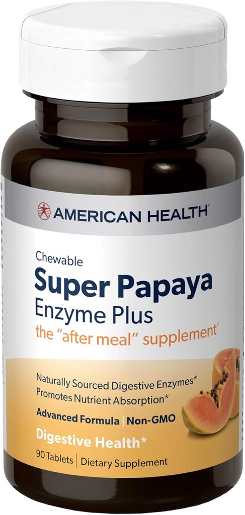 Amerikansk helse Super Papaya Enzyme Plus 90 Chwbls