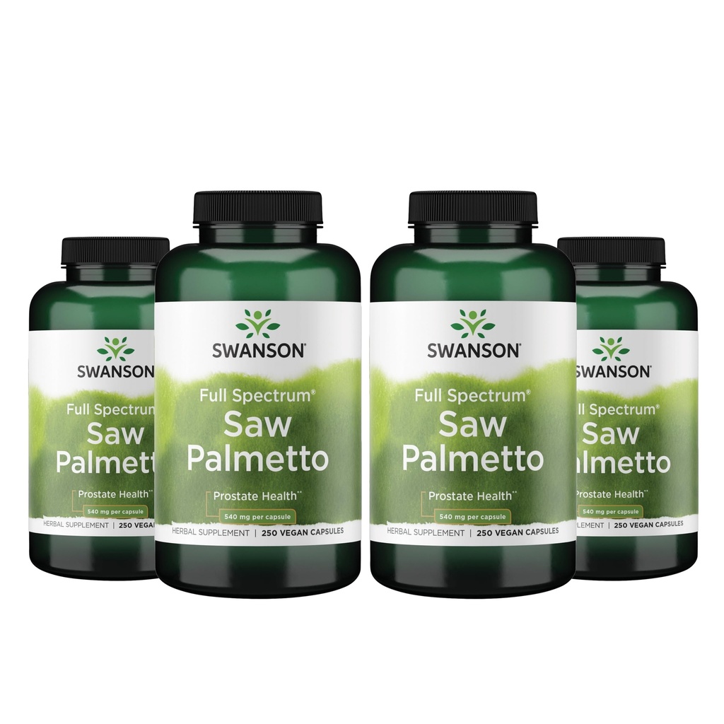 Swanson Saw Palmetto Full Spectrum, 540 mg, 250 Vegan Capsules, 4 Pack | For Men Seeking Prostate, Hair, and Urinary Health Support, Rich in Beneficial Fatty Acids, a Plant-Based Full-Spectrum