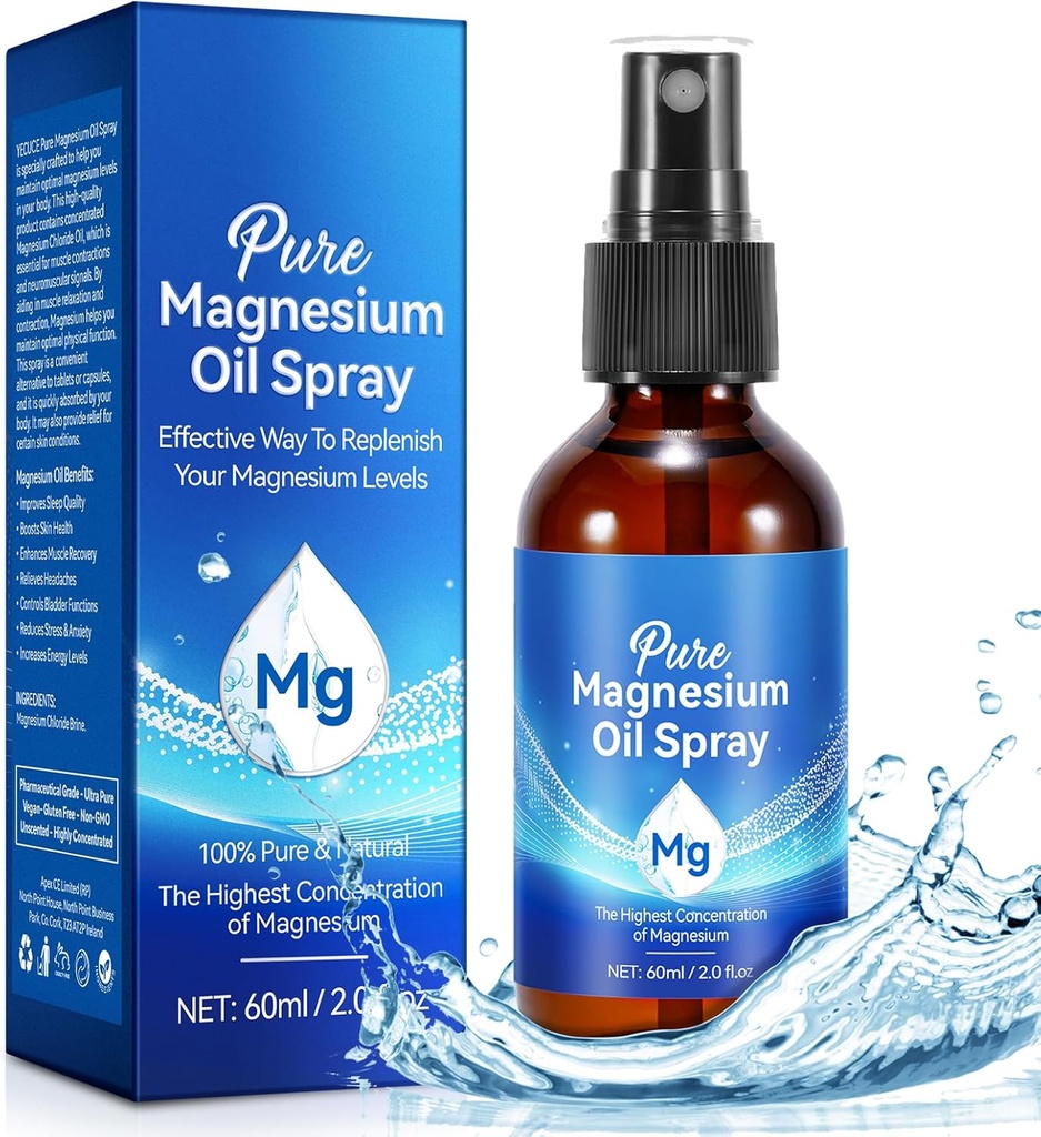Olio di Magnesio Generico, 100% Pure & Natural Magnesium Spray Organic per Piedi, Muscolo, Capelli e Pelle, Facile da Assorbire, Topical Magnesium Spray 2 fl oz