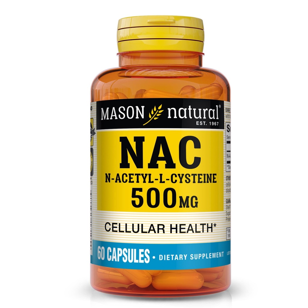 MASON NATURAL NAC N,Acetyl,L,Cysteine 500 mg, 2 Month Supply, Supports Normal Cellular Health, Immune System Booster for General Wellness, 60 Capsules