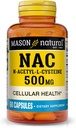 MASON NATURAL NAC N,Acetil,L,Cysteine 500 mg, 2 Mês de Abastecimento, Suporta Saúde Celular Normal, Imune System Booster for General Wellness, 60 Cápsulas