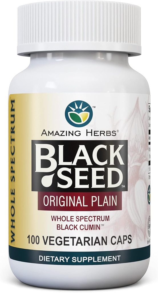 מדהים Herbs Whole Spectrum Black Seed Original Plain, קפסולות צמחוניות Glus -ten Free, non GMO, Cold Pressed Nigella Sativa Aids in Digestive Health - 100 Count, mg475