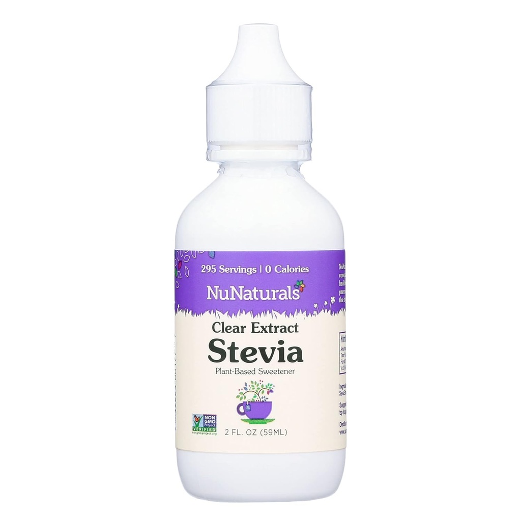 NuNaturals Clear Extract Stevia, подсластитель на растительной основе, пластиковая бутылка, 2 унции