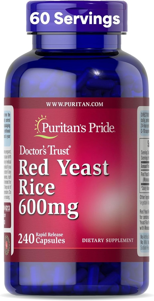 Puritan's Pride Doctors Trust® Red Yeast Rice 600mg, Suplemento dietético, 240 cápsulas de liberación rápida