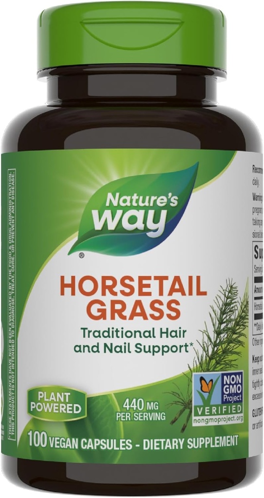 Nature's Way Horsetail Grass, Traditional Hair & Nail Support*, 440 mg per Serving, Non-GMO Project Verified, Vegan, 100 Capsules (Verpakking mei Vary)