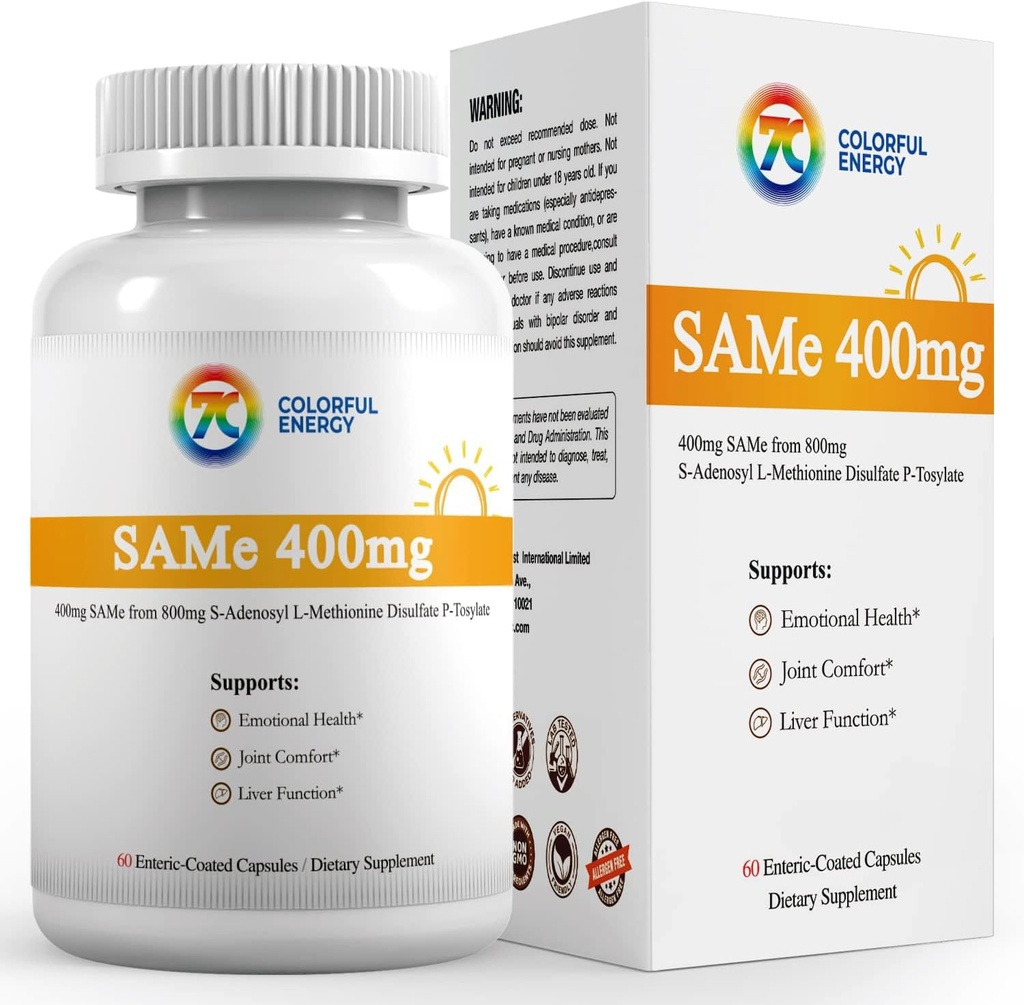 7c Sam e 400mg dodatek (S- Adenosylmethionin), Vitamin B6, B12 Přidáno k vylepšení Sam- e účinnost, Mood a Joint Comfort, Vegan, Non- GMO, Gluten- Free, 60 Enteric Coated Kapsle